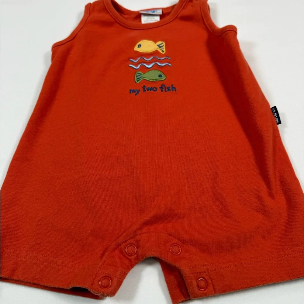 CARTER’S Baby Boys 2000s “My Two Fish” Embroidered Nautical Jon Jon Romper 3-6M‎
